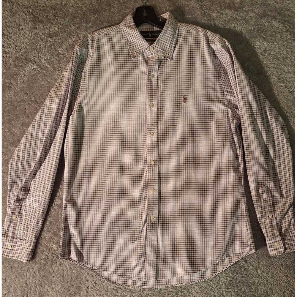 Polo Ralph Lauren Polo Shirt Custom Fit Mens Large White Plaid Casual Preppy VTG
